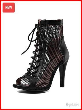 Women's Classic Lace Up Gladiator Heeled Sandals Breathable Mesh